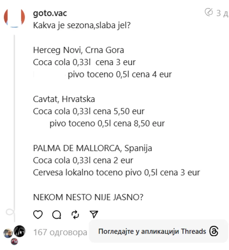 Objava o cijenama ljetovanja u Crnoj Gori, Hrvatskoj i u Španiji