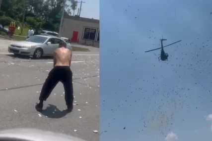 (VIDEO) PARE LETE IZ HELIKOPTERA, NA ULICI STAMPEDO Sinovi ispunili očevu posljednju želju, iz vazduha izbacili bogatstvo