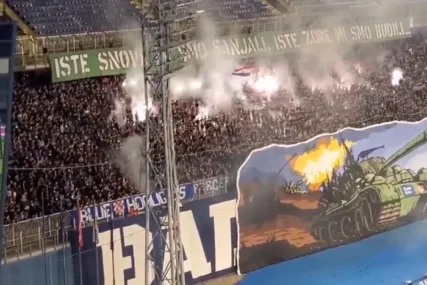 (VIDEO) SKANDAL NA MAKSIMIRU Navijači Dinama napravili koreografiju, a na njoj tenk, ustaški simbol i tabla na ćirilici