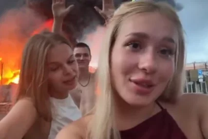 (VIDEO) "SVE GORI, ONI PRAVE SELFIJE" Buknuo požar u skladištu nafte nakon žestokog napada Ukrajine, a mladi Rusi se slikaju