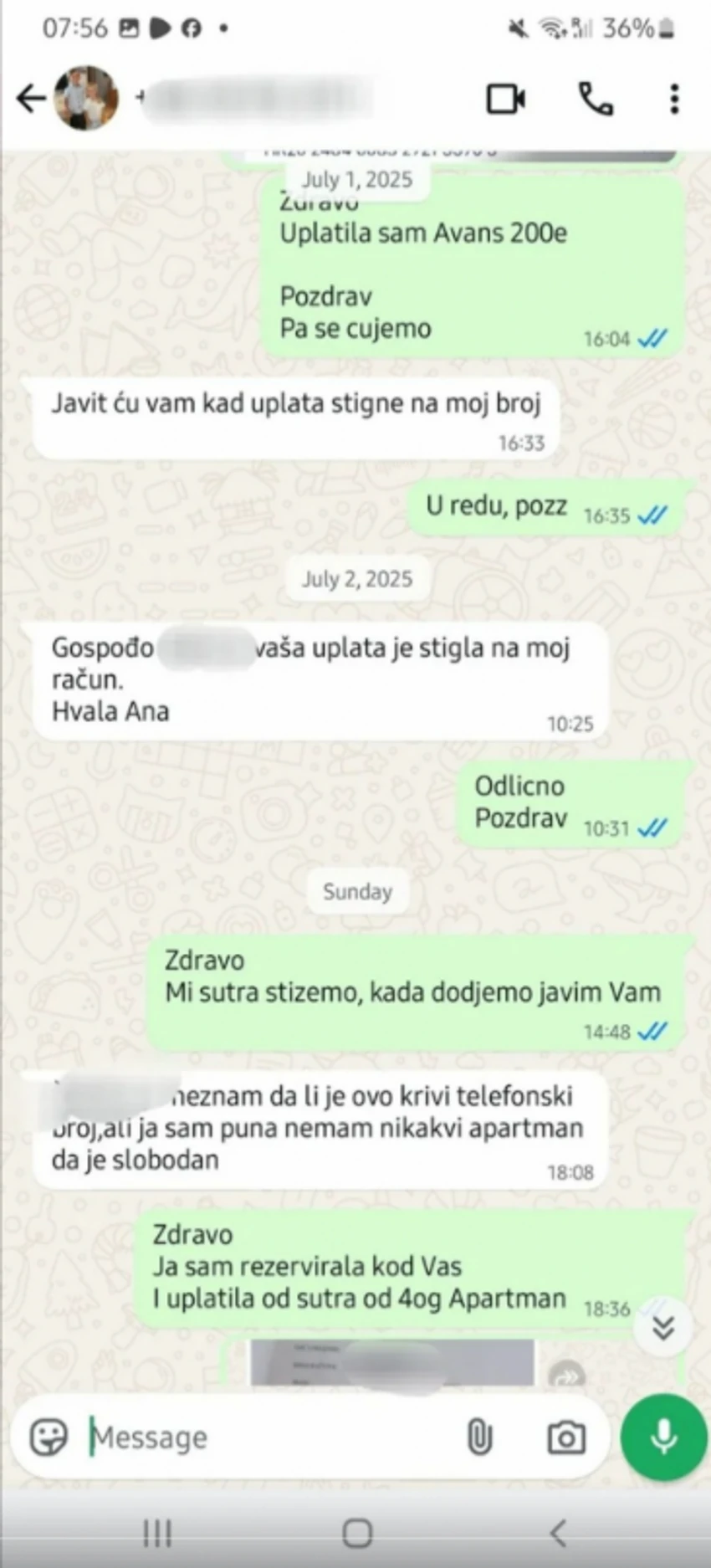 Prepiska sa vlasnicom apartmana 