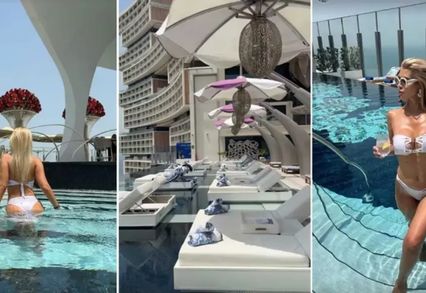 IZNAD NIVOA BAZENA CRVENE RUŽE Bijeli kupaći samo što ne pukne zbog oblina Snežane Borjan u Dubaiju