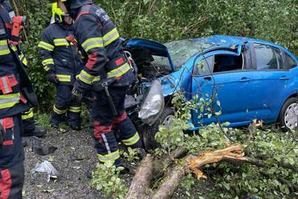 (FOTO) Automobil udario u DRVO: U saobraćajnoj nesreći kod Krupe na Vrbasu povrijeđena jedna osoba