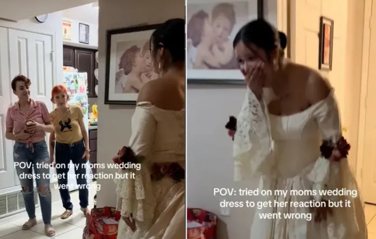 (VIDEO) REAKCIJA MAJKE IZNENADILA SVE Kćerka obukla njenu vjenčanicu sa svadbe, snimak postao viralan