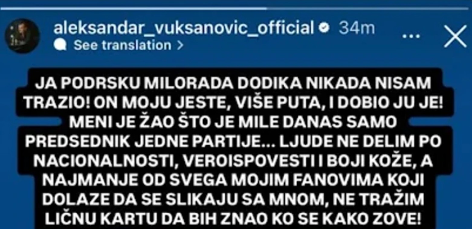 Objava Ace Lukasa na Instagramu