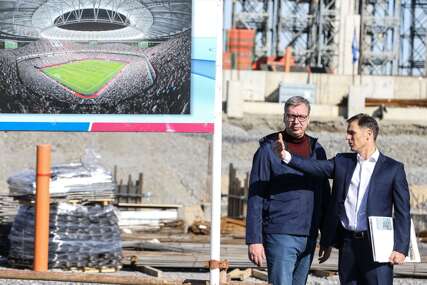 predsjednik Srbije Aleksandar Vučić obilazi gradilište Nacionalnog stadiona u okviru EXPO projekta