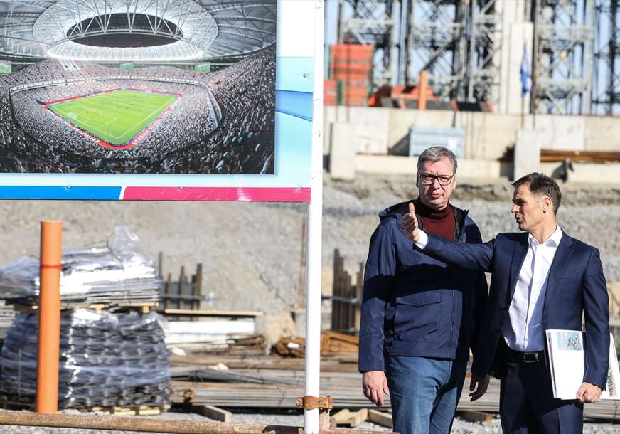 predsjednik Srbije Aleksandar Vučić obilazi gradilište Nacionalnog stadiona u okviru EXPO projekta
