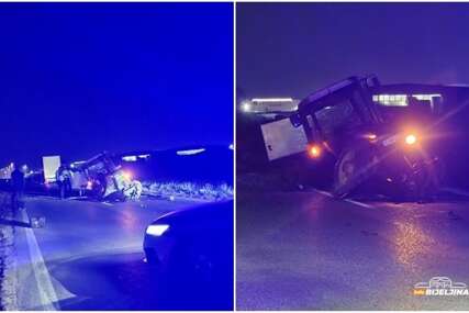 (FOTO) TRAKTOR PREPOLOVLJEN Vozač iz Ugljevika povrijeđen u sudaru 3 vozila