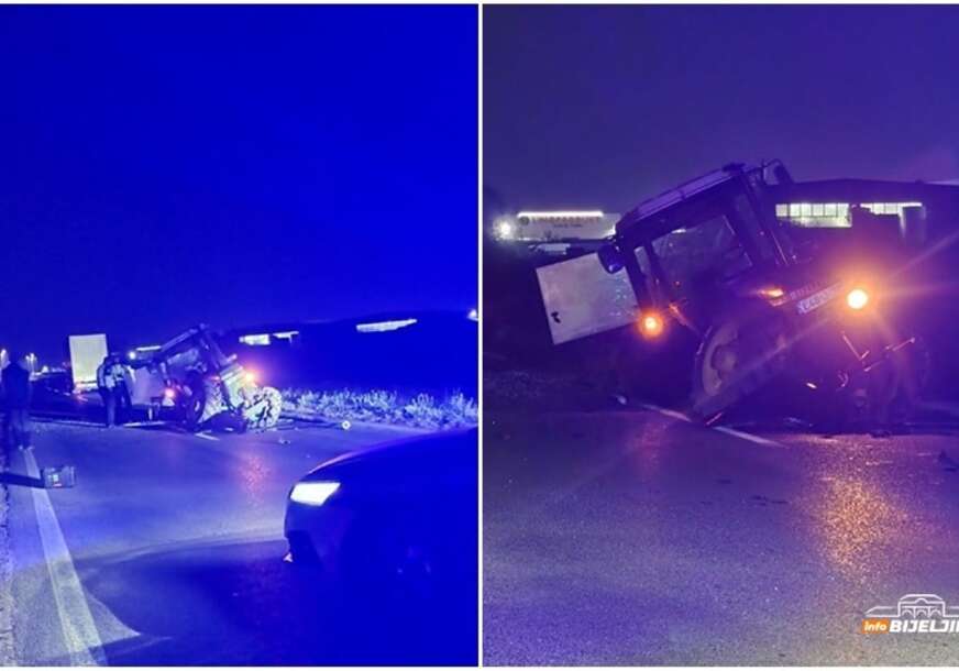 (FOTO) TRAKTOR PREPOLOVLJEN Vozač iz Ugljevika povrijeđen u sudaru 3 vozila