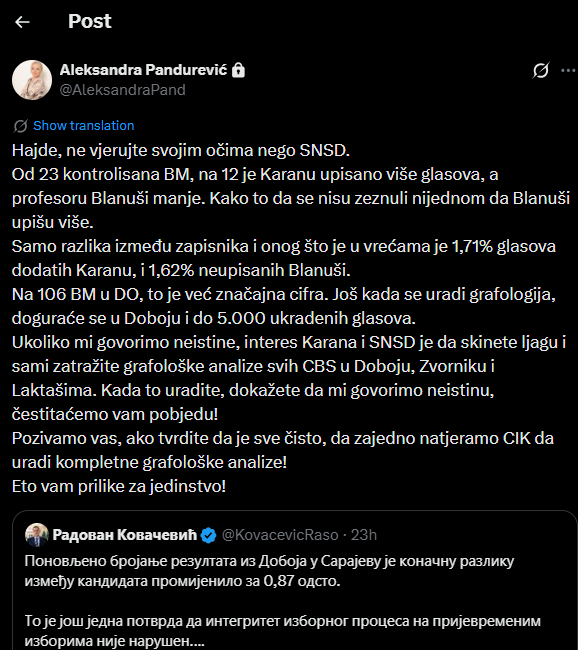 FOTO: ALEKSANDRA PANDUREVIĆ/SCREENSHOT/X