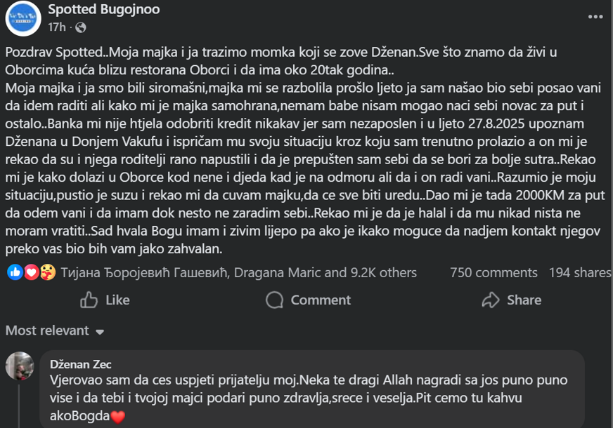 FOTO: SPOTTEDBUGOJNO/SCREENSHOT/FACEBOOK
