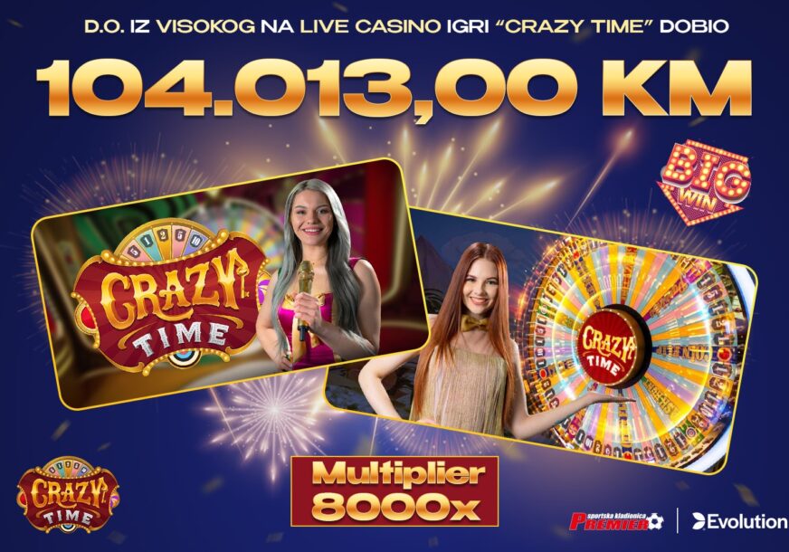 Igrač iz Visokog s 13 KM uloga osvojio 104.000 KM na live casinu Premier kladionice!