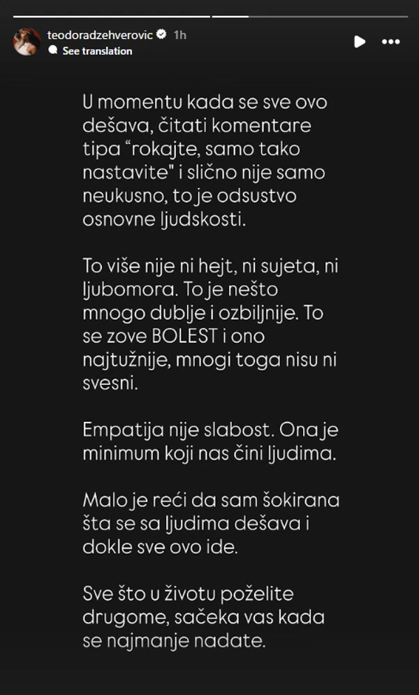 FOTO: TEODORADZEHVEROVIC/INSTAGRAM/SCREENSHOT