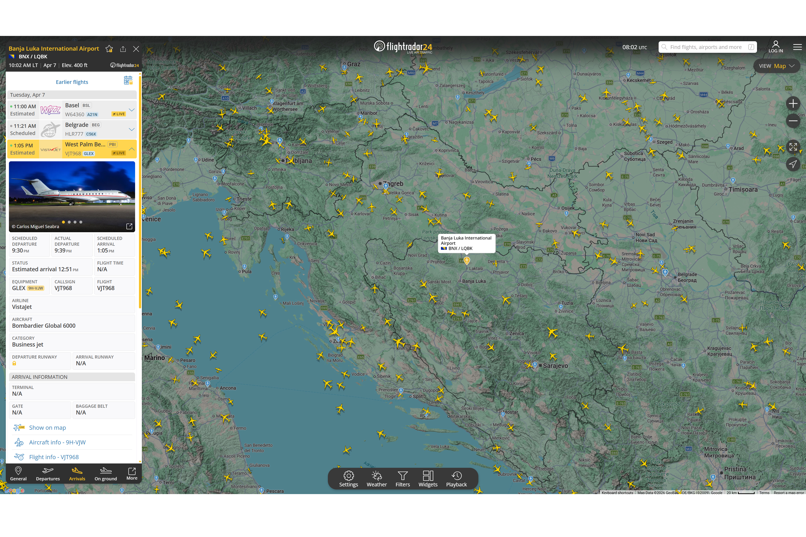 FOTO: FLIGHTRADAR24/SCREENSHOT