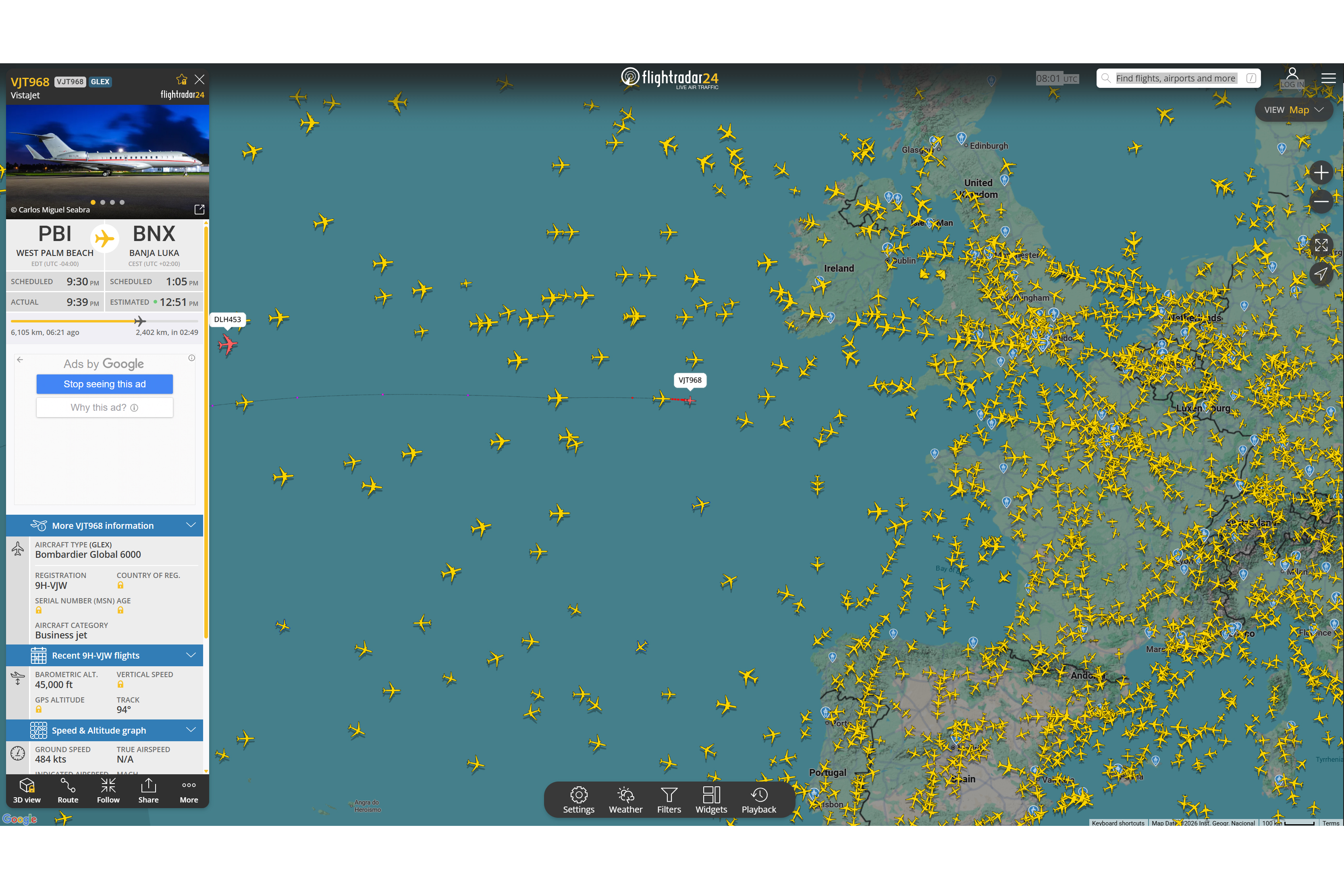 FOTO: FLIGHTRADAR24/SCREENSHOT