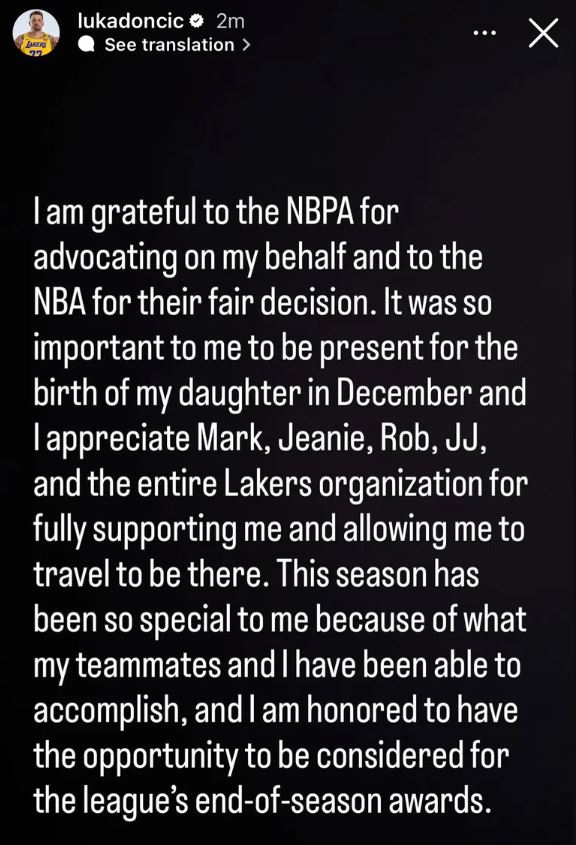 FOTO: LUKADONCIC/INSTAGRAM/SCREENSHOT