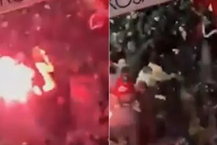 Tuča navijača Crvene zvezde i policije u hodniku Arene