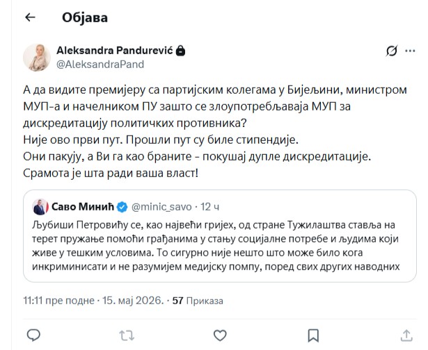 FOTO: ALEKSANDRA PANDUREVIĆ/X/SCREENSHOT