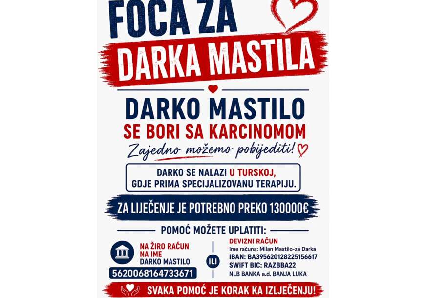 Potrebno 130.000 evra: Pomozimo Darku Mastilu da iz NAJTEŽE BITKE izađe kao POBJEDNIK