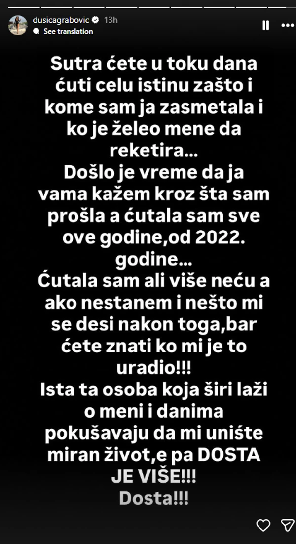 FOTO: DUSICAGRABOVIC/INSTAGRAM/SCREENSHOT