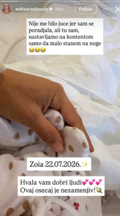 FOTO: EDITAARADINOVIC/INSTAGRAM/SCREENSHOT