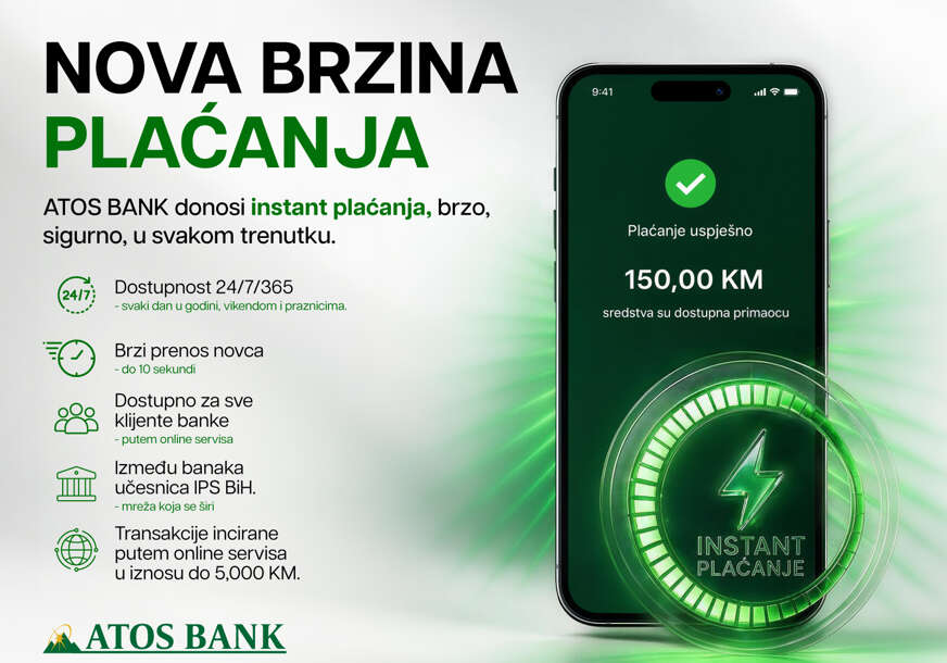 ATOS BANK omogućila instant plaćanja: Novac na računu za svega nekoliko sekundi