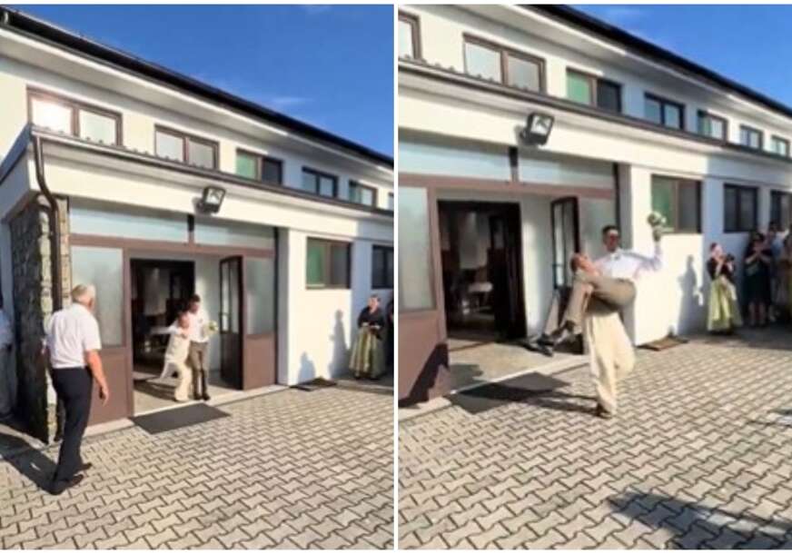 (VIDEO) SNIMAK SA SVADBE ZAPALIO MREŽE Mlada prenijela mladoženju preko praga, on mahao BIDERMAJEROM