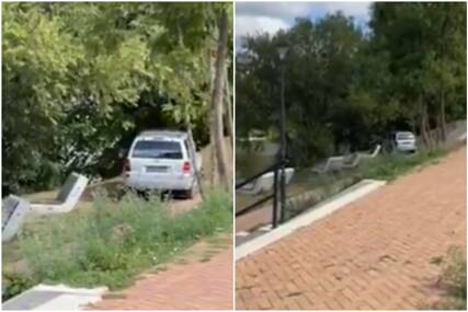 (VIDEO) LOMIO KANTE I PRESTRAVIO PROLAZNIKE Automobilom bez tablica divljao šetalištem uz Vrbas