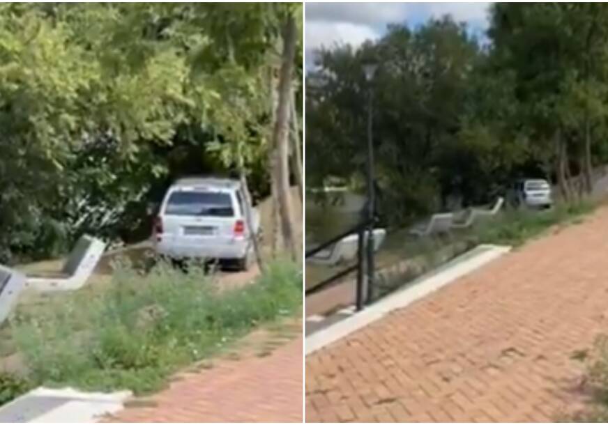 (VIDEO) Za volanom sa čak 3,14 promila: Uhapšen pijani vozač koji je ULETIO na šetalište uz Vrbas i napravio HAOS