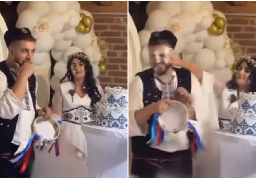 (VIDEO) „NE DIRAJ ME TORTOM“ Mlada pokušala da spriječi mladoženju, a onda mu vratila duplo